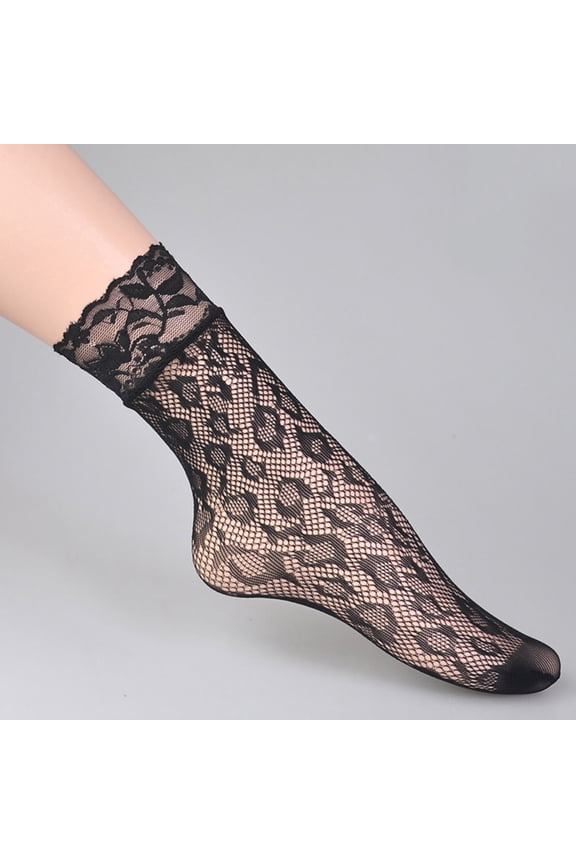 1 Pair Women's Lace Ankle Socks, Fishnet Jacquard Sexy Black Thin Stockings, Sheer and Decorative Socks for Daily Wear and Special Occasions-E