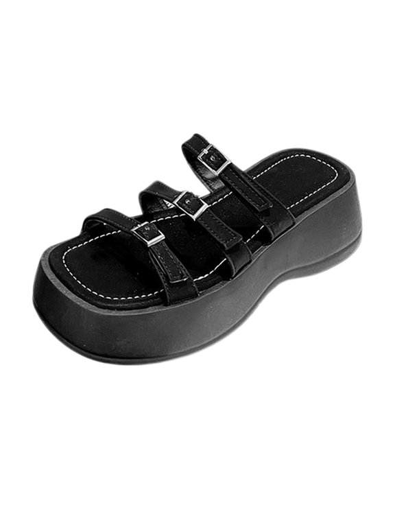 1 Pair Women's Platform Sandals, Adjustable Buckle Lightweight Casual Platform Slippers, Anti Slip Slide Sandals Slip on Flat Sandals for Traveling 35