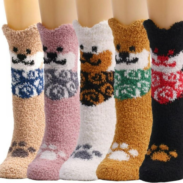 6 Pairs Children's Boys Girls Non Slip Cute Animal Fuzzy Slipper Socks Kids  Anti-Slip Grips Cozy Fluffy Winter Warm Socks 