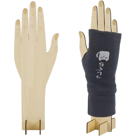1 Pair Wooden Glove Display Stands Hand Shaped Glove Holder Fingerless Gloves Prop Display Card Glove Organizer Blanched Almond Wooden Glove Display Stands Display Card DIY