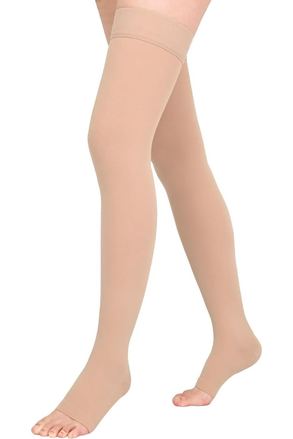 1 Pair Wukang 20-32mmHg Beige XL Size Thigh High Compression Stocking Toeless Compression Socks for Women & Men