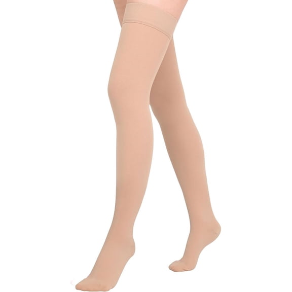 1 Pair Wukang 20-32mmHg Beige XXL Size Thigh High Compression Stocking Closed Toe Compression Socks for Women & Men