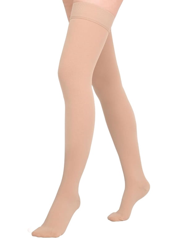 1 Pair Wukang 20-32mmHg Beige XXL Size Thigh High Compression Stocking Closed Toe Compression Socks for Women & Men