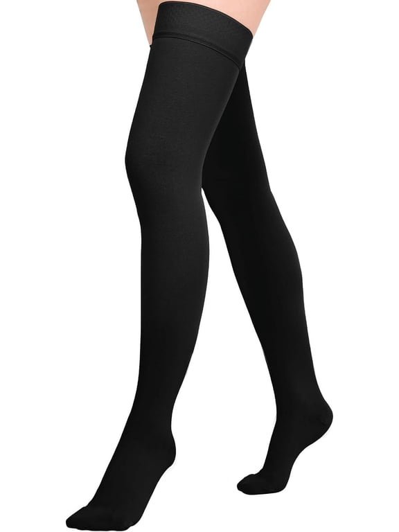 1 Pair Wukang 20-32mmHg Black L Size Thigh High Compression Stocking Closed Toe Compression Socks for Women & Men