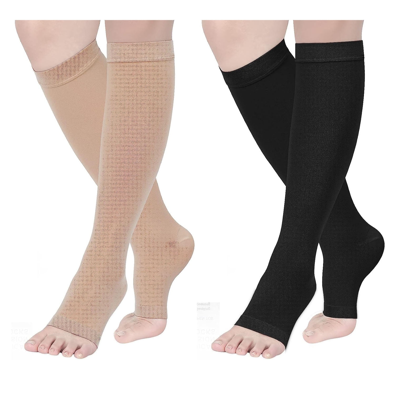1 Pair Wukang Knee High Graduated Compression Stockings 20-30 mmhg Open Toe Compression  Socks for Women and Men 