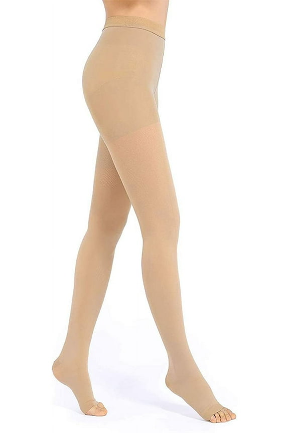 1 Pair Wukang Medical Compression Pantyhose 20-32mmHg Beige L Size Nylon Compression Stockings for Women & Men