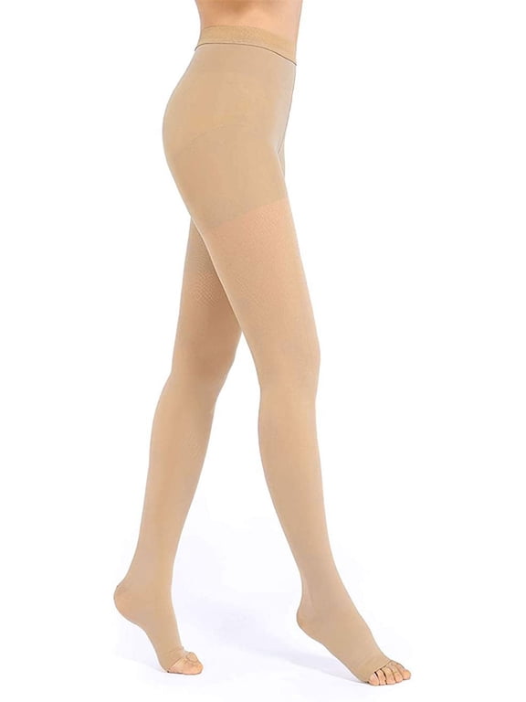 1 Pair Wukang Medical Compression Pantyhose 20-32mmHg Beige M Size Nylon Compression Stockings for Women & Men