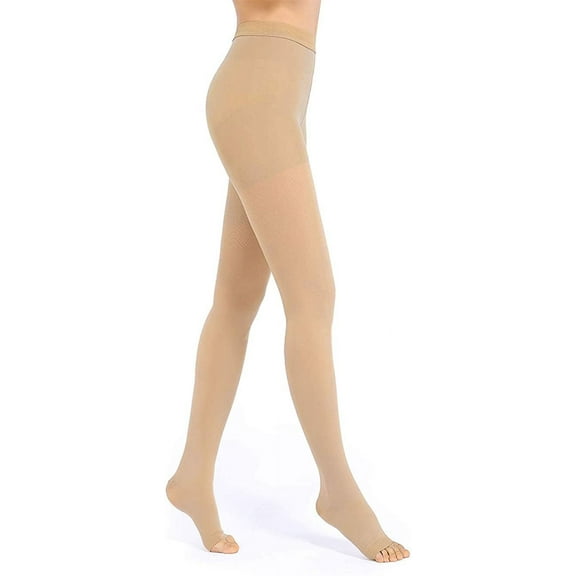 1 Pair Wukang Medical Compression Pantyhose 20-32mmHg Beige S Size Nylon Compression Stockings for Women & Men