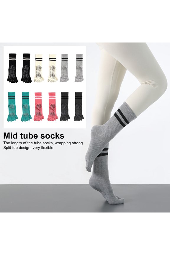 1 Pair Yoga Socks Anti-skid Silicone Grip Bottom Mid-tube Solid Color High Elasticity Sweat Absorption Adult Home Pilates Socks Dance Practice Socks