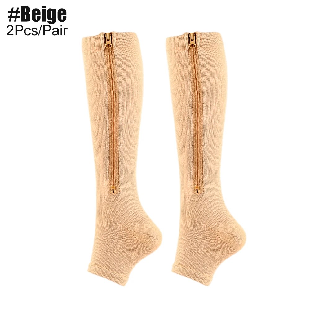 1 Pair Zipper Compression Socks 15-20 mmHg Knee High Support Stockings ...