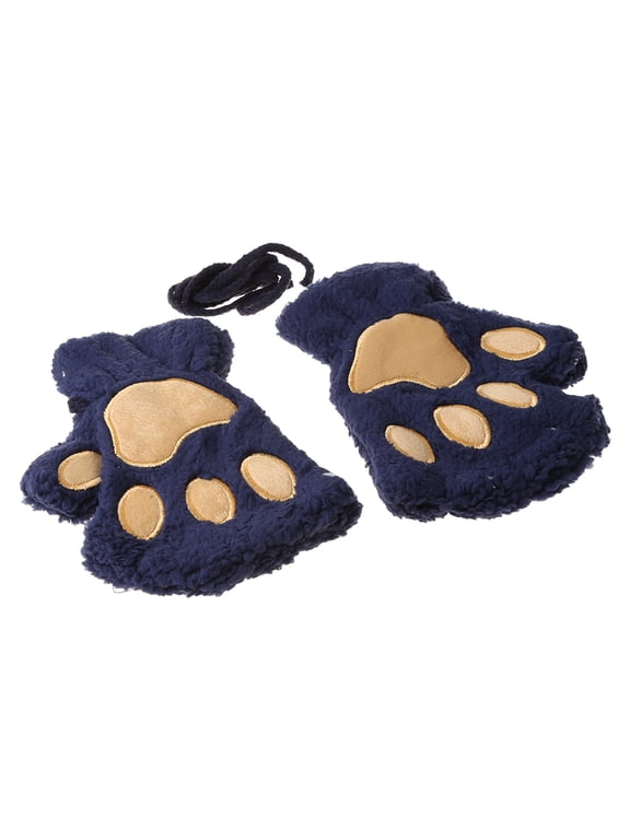 1 Pair for Cat Claw Bear Paw Fingerless Winter Plush Gloves Cute Kitten Halloween Cosplay Half Finger Mittens Hand Warme