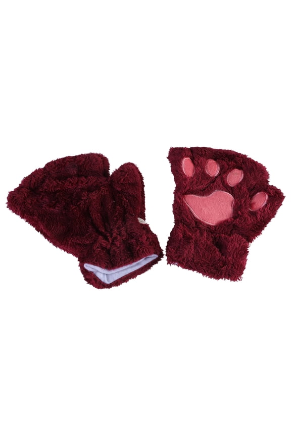 1 Pair for Fingerless Winter Plush Gloves Cute Kitten Halloween Cosplay Half Finger Mittens Hand Warme