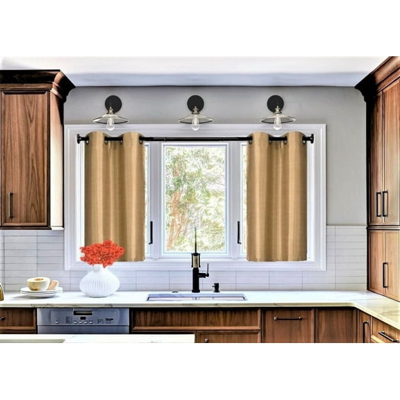 1 Pair kitchen window curtain short panel 100% privacy blackout bathroom Décor D24 GOLD Color Grommets On Top 30" X 36" Each panel