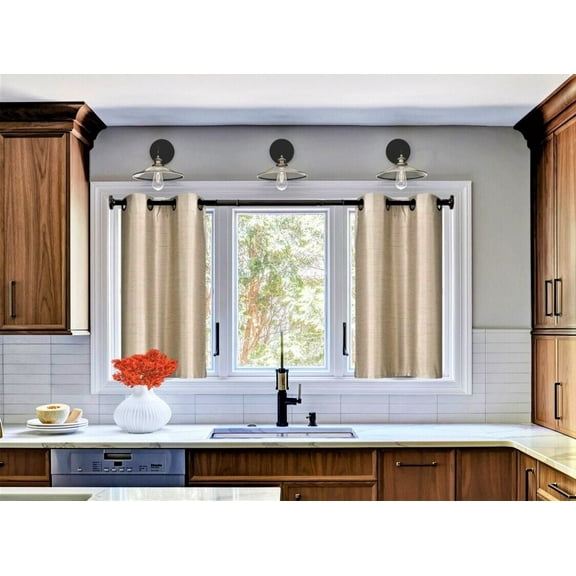 1 Pair kitchen window curtain short panel 100% privacy blackout bathroom Décor D24 TAUPE Color Grommets On Top 30" X 36" Each panel