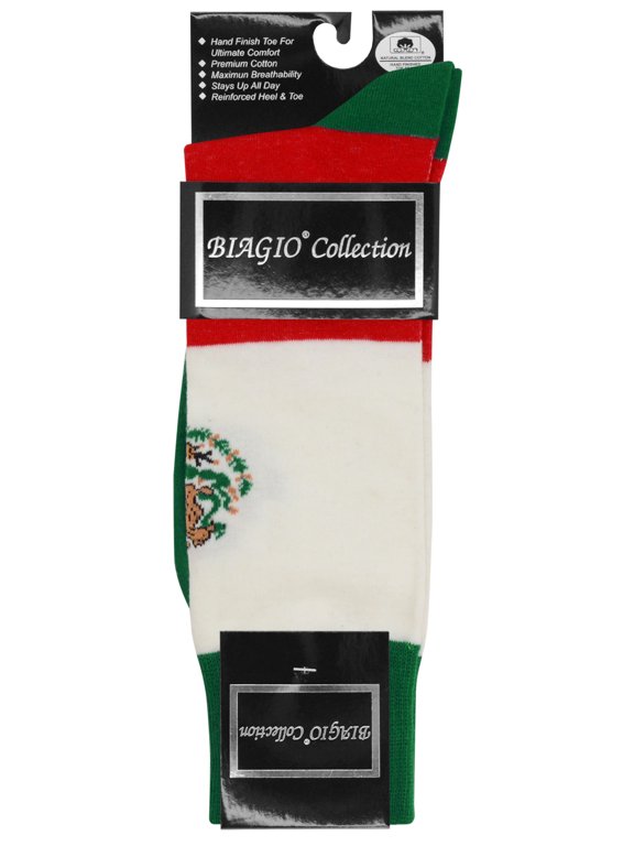 1 Pair of Biagio Men's MEXICAN Flag Mexico Cinco de Mayo Mens COTTON Dress SOCKS