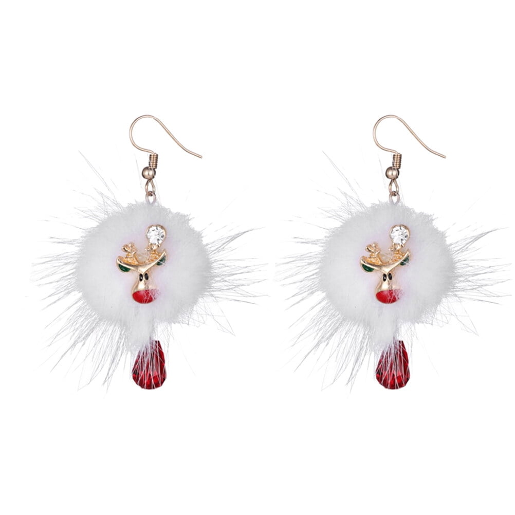 1 Pair of Christmas Hook Earring Pom Pom Earrings Crystal Dangle ...