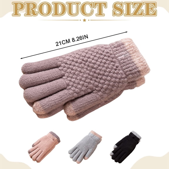 1 Pair of Gloves Winter Gloves 2 Finger Screen Warm Fleece Lined Knit Gloves Cold Weather Accessories
