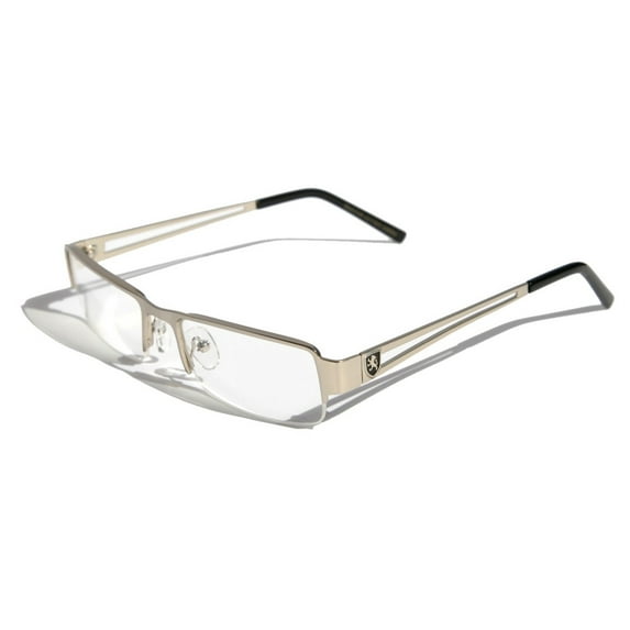 1 Pair of Khan Men Rectangular Half Rimless Metal Reader Reading Glasses Sophisticate look Lion