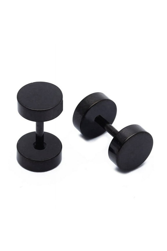 1 Pair of Men's Barbell Stainless Steel Ear Studs Earrings Black 6mm