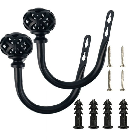 1 Pair of Metal Curtain Hooks - Retro Wall Mounted Curtain Hold Back Tiebacks Wall Hook Tassel Drapery Holder (Black)