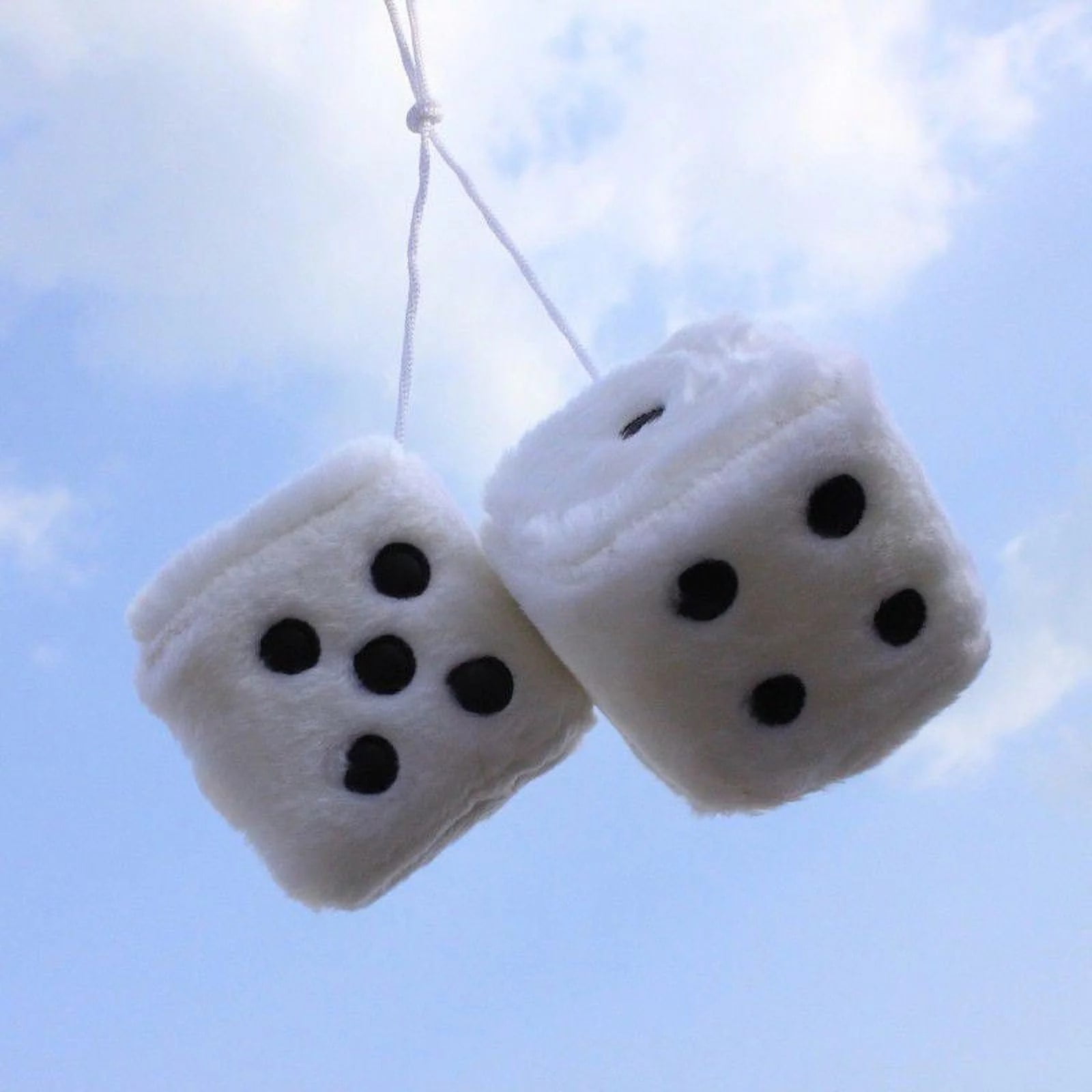 Pair Of 3" Hot Stamped Polka Dot Fuzzy Plush Dice – Car Rearview Mirror Hanging Decor, White, Easy Install - View #12