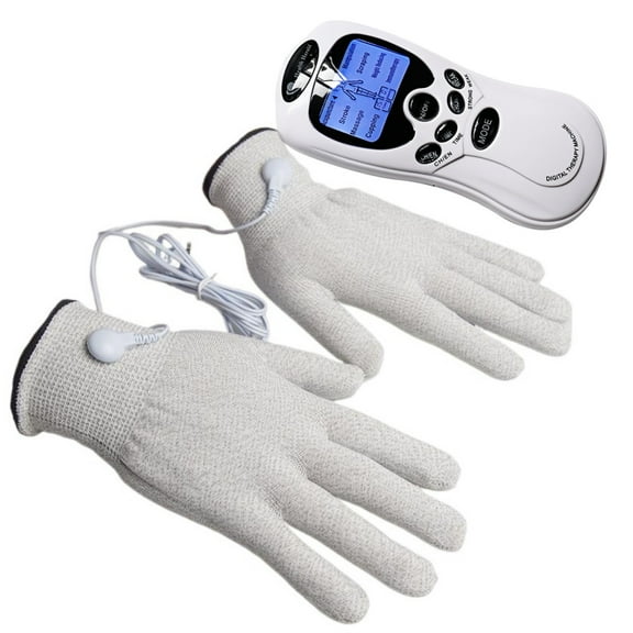 1 Pair of Silver TENS Conductive Massage Gloves Massager Kit