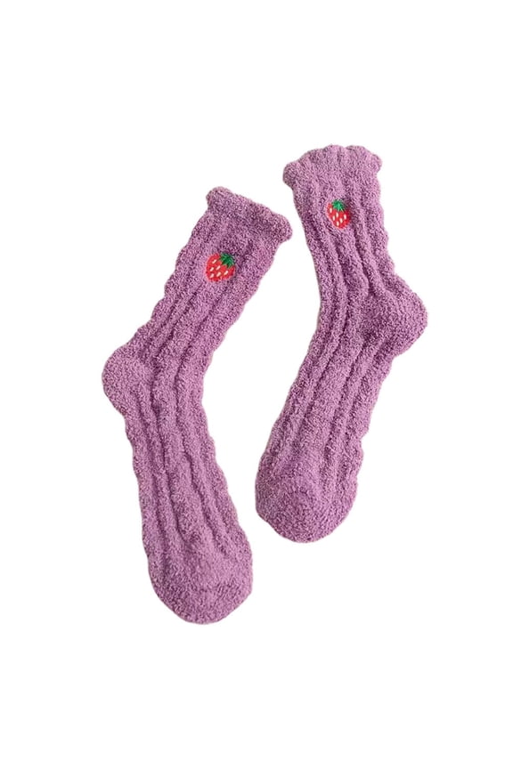 Socks Winter Girls Fluffy Stockings Fruit Pattern Women Coral Fleece Bed Warm Slipper Fuzzy Cute Floor Cozy Crew
