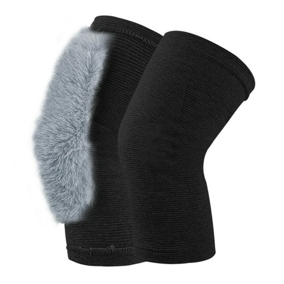 1 Pair of Thickened Fleece Knee Sleeves Winter Warmth Non-Slip High Elasticity Imitation Rabbit Fur Knee Pads -M,Black