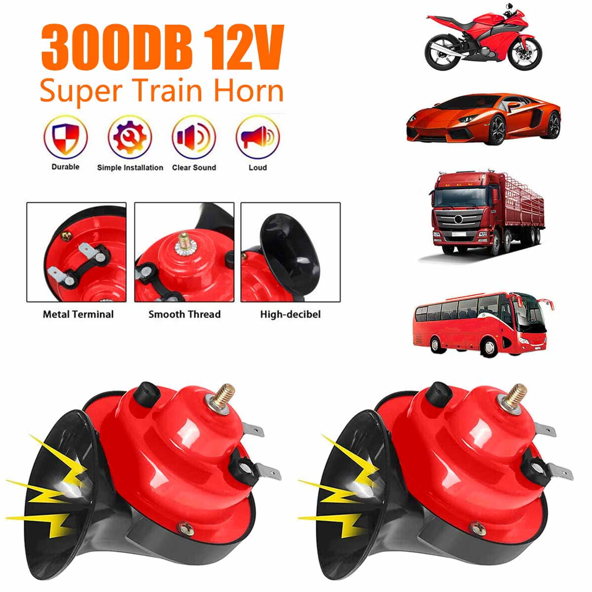 12V 300DB Super Loud Train Horn Waterproof For Motorcycle Car Truck SUV Boat Red - Foto 2