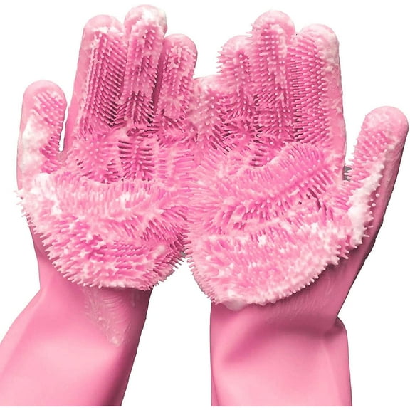 1 Pairs of BPA FREE Silicone Dishwashing Gloves for Kitchen Silicone Scrubbing Gloves Soft Bristles Cleaning Pet Care Washing Reusable Non-Slip & Heat Resistant