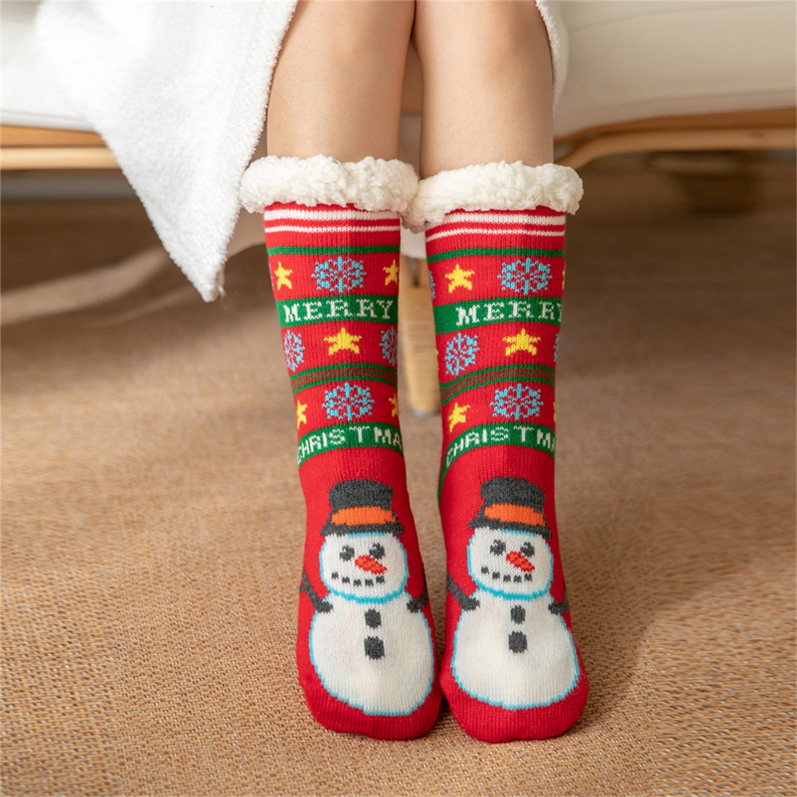 1 Pairs Christmas Fuzzy Socks for Women Non Skid, Warm Thermal Sleep
