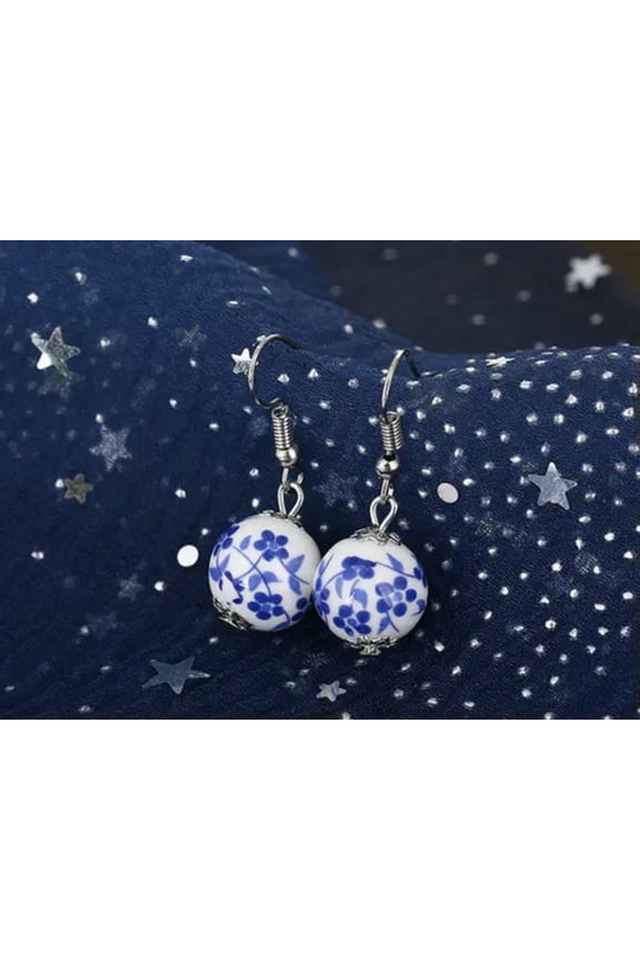1 Pairs Fashion Chinese Style Ceramics Porcelain Dangle Earring For Women Blue