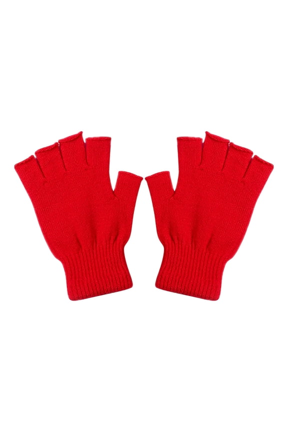 1 Pairs Fingerless Gloves for Women Men, Half Finger Winter Warm Stretch Knitted Gloves for Texting Typing Driving Working,Red