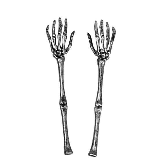1 Pairs Halloween Skeleton Arm Stakes, 12.6" Realistic Plastic Skeleton Hands, Scary Yard Decoration for Graveyard, Haunted House, Outdoor Lawn,Silver