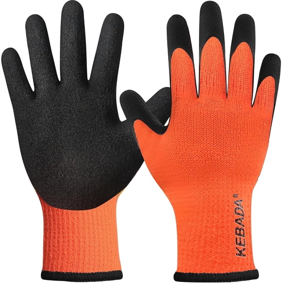 1 Pairs KEBADA T3 Thermal Winter Work Gloves with Non-Slip Grip – Insulated, Water-Resistant Palm for Cold Weather, Touchscreen Compatible, Orange, Large