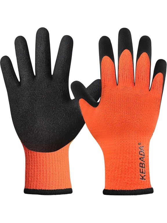 1 Pairs KEBADA T3 Thermal Winter Work Gloves with Non-Slip Grip – Insulated, Water-Resistant Palm for Cold Weather, Touchscreen Compatible, Orange, Large