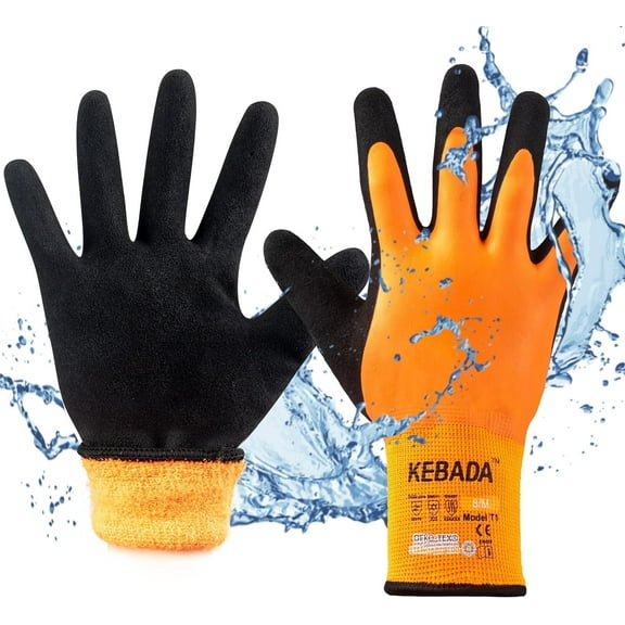 1 Pairs Kebada T1 Waterproof Insulated Work Gloves for Men and Women, Cold Weather High Visibility, Small, Orange