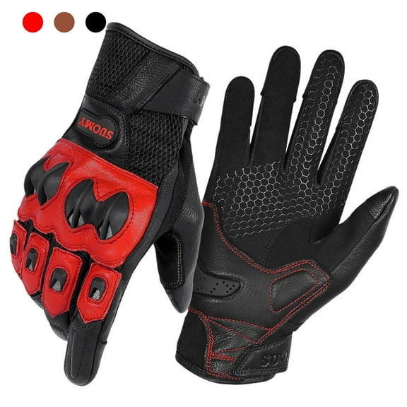 1 Pairs Leather Motocycle Gloves, Red Motorcycle Gloves, Size 2XL Breathable Lightweight Motorcyle Gloves, Touchscreen Motorcycle Riding Gloves for Road Racing