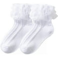 thumbnail image 1 of 1 Pairs Little Girls Cotton Lace Ruffle Socks, Lace Ruffle Frilly Comfortable Princess Style Dress Socks, 1 of 5