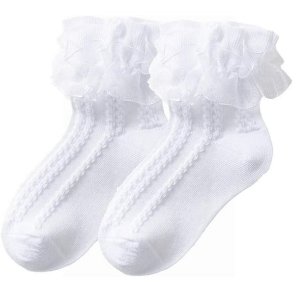1 Pairs Little Girls Cotton Lace Ruffle Socks, Lace Ruffle Frilly Comfortable Princess Style Dress Socks