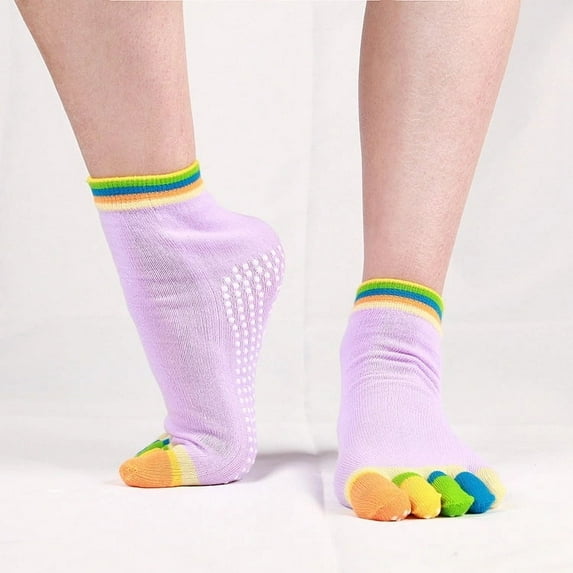1 Pairs Rainbow Color Split Toe Yoga Socks Pilates Dance Breathable Sweat-absorbent Non-Slip Five Finger Sport Socks Wholesale (YG-032,EU35-40)