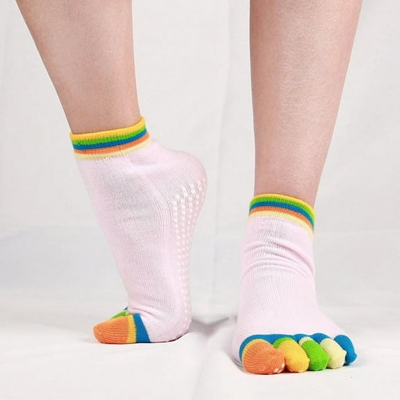 1 Pairs Rainbow Color Split Toe Yoga Socks Pilates Dance Breathable Sweat-absorbent Non-Slip Five Finger Sport Socks Wholesale (YG-034,EU35-40)