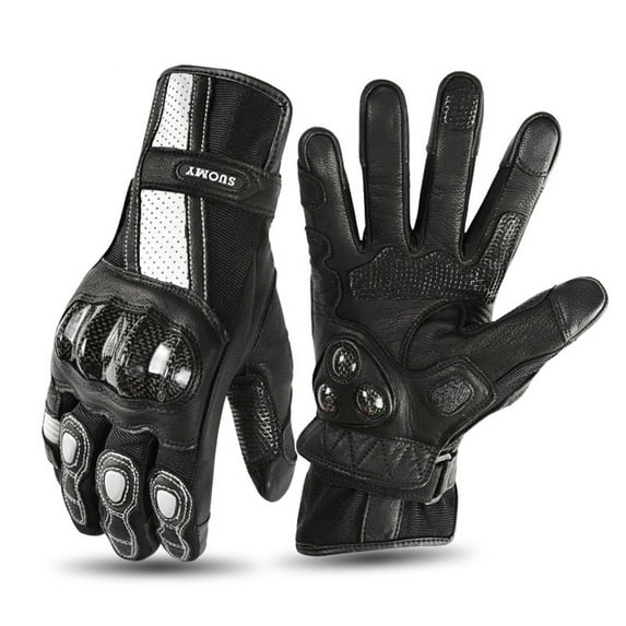 1 Pairs Sheepskin Motorcycle Gloves, White Carbon Fiber Shell Motocycle Gloves, Breathable Lightweight Motorcyle Gloves, Touchscreen Motorcycle Riding Gloves for Road Racing, Cycling ,Motocross