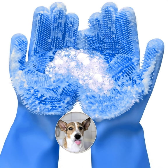 1 Pairs Silicone Gloves for Washing Dishes – Tear-Resistant Silicone Dishwashing Gloves with Scrubber Pet bath gloves