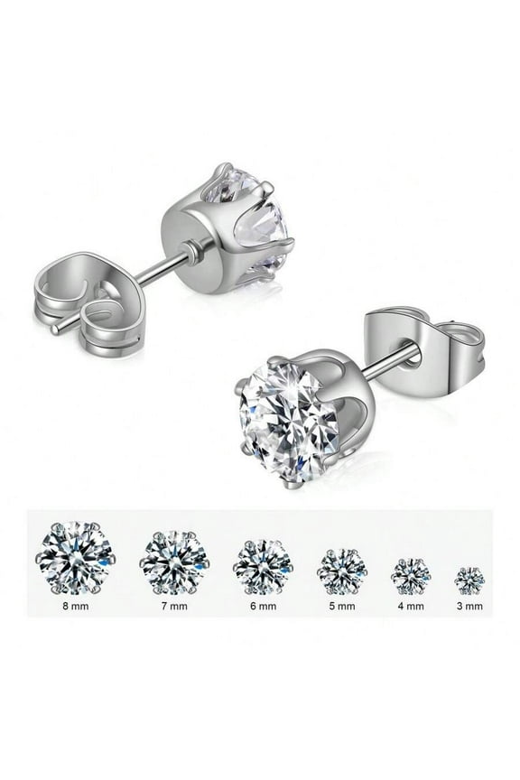 1 Pairs Small Stud Earrings For Women Diamond-Like Shine Zirconia Earrings For Sensitive Ears Hypoallergenic Surgical Stainless Steel Tiny Stack Earrings For Multiple Piercing 7mm