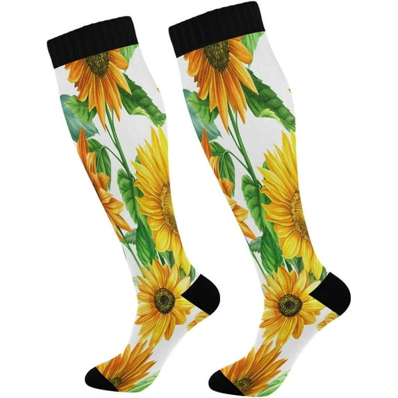 1 Pairs Sunflower Compression Socks for Women Men Knee High Stocking for Running, Athletic, Medical Gift