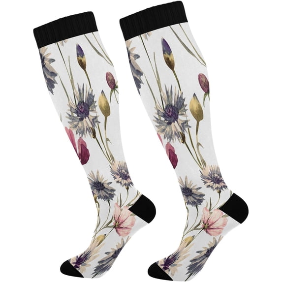 1 Pairs Vintage Wildflower Compression Socks for Women Men Knee High Stocking for Running, Athletic, Medical Gift
