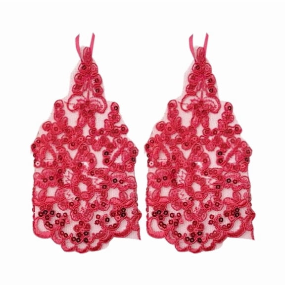 1 Pairs Women's Lace Gloves Fingerless Floral Gloves Wedding Accessories (Red One Size)