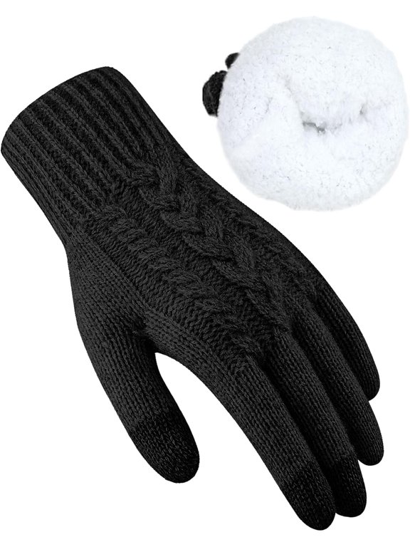 1 Pairs Women's Winter Warm Touch Screen Gloves, Thermal Thicker Wool Fleece Liner Knit Gloves for Cold Weather, Elastic Cuff