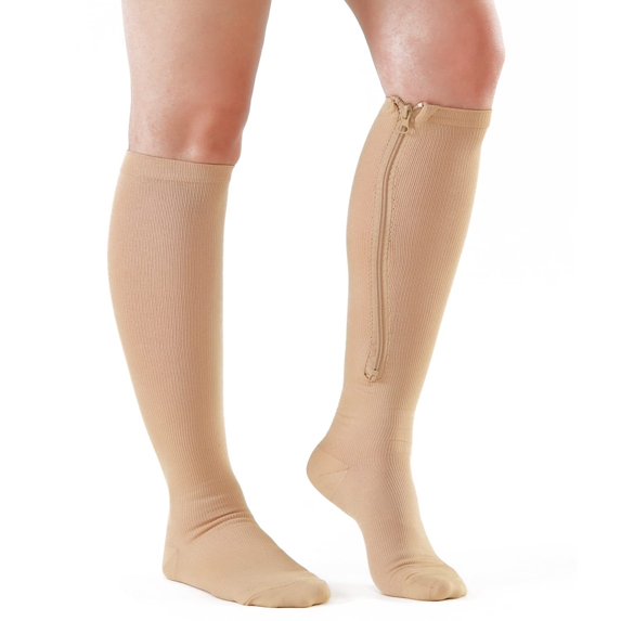 1 Pairs Zipper Copper Compression Socks for Women & Men Circulation 15-20 mmhg - Better Blood Flow, Swelling, Best Support for Medical, Running, Nursing